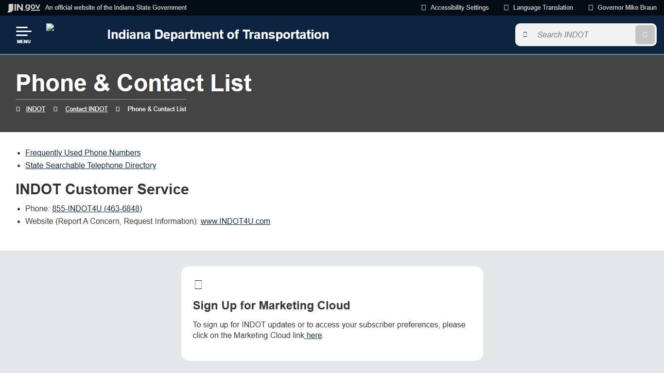 INDOT: Phone & Contact List