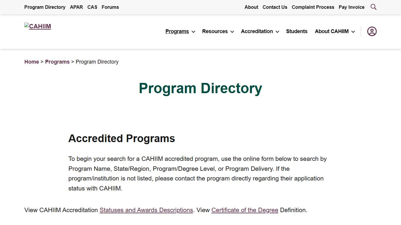Program Directory - CAHIIM