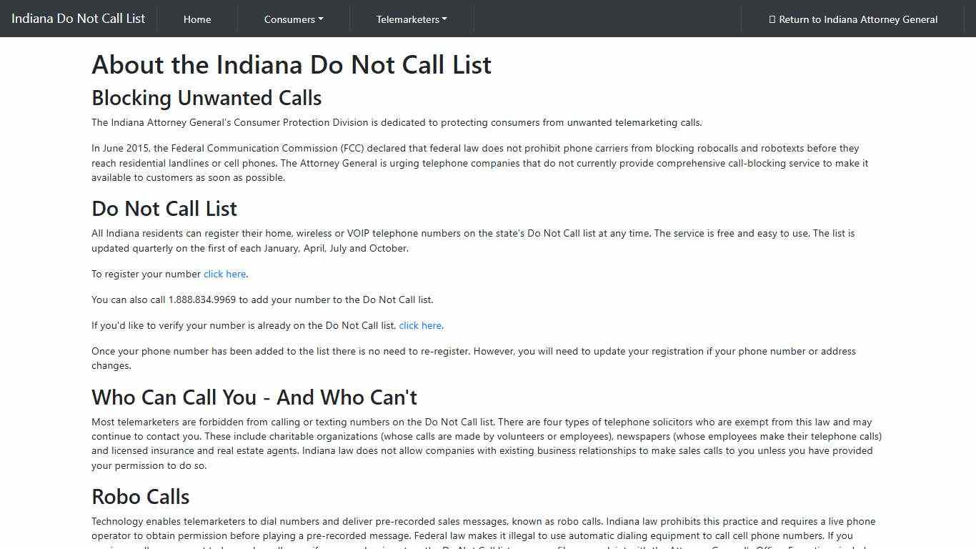 Indiana Do Not Call List