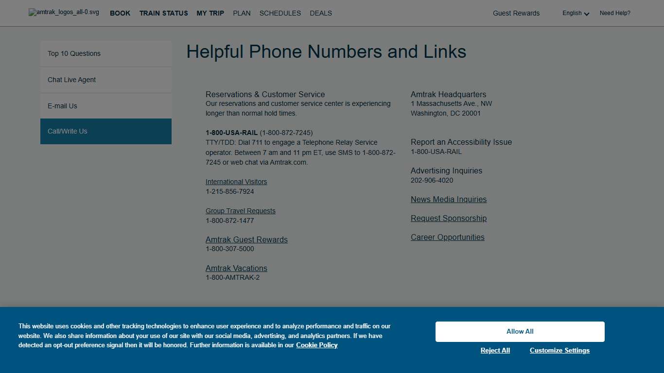 Helpful Phone Numbers and Links Amtrak
