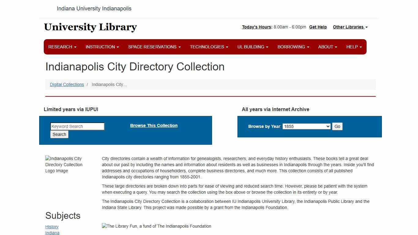 Indianapolis City Directory Collection University Library